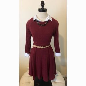 Burgundy Sweater Dress with Elbow Patches